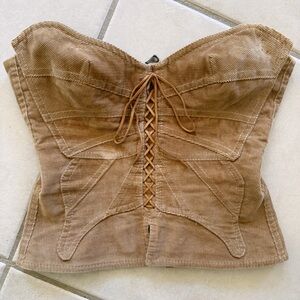 Dolce & Gabbana Vintage Corduroy Butterfly Lace-Up Corset Top